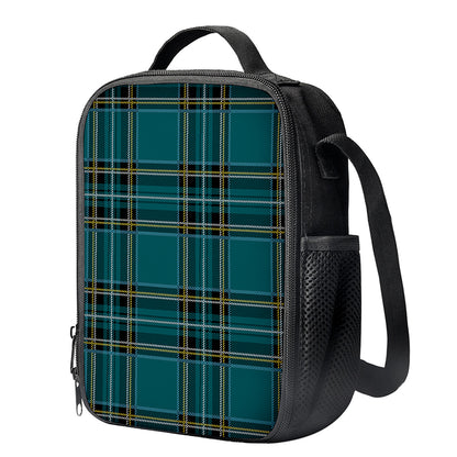 Teal Stewart Tartan Pattern Print Crossbody Lunch Bag