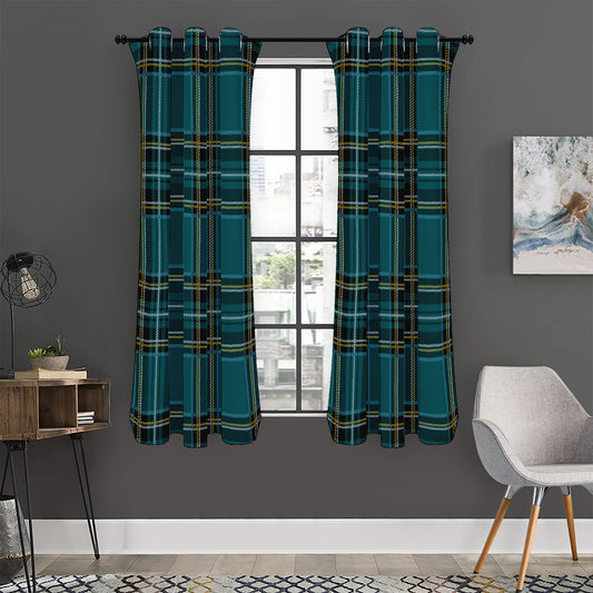 Teal Stewart Tartan Pattern Print Curtain