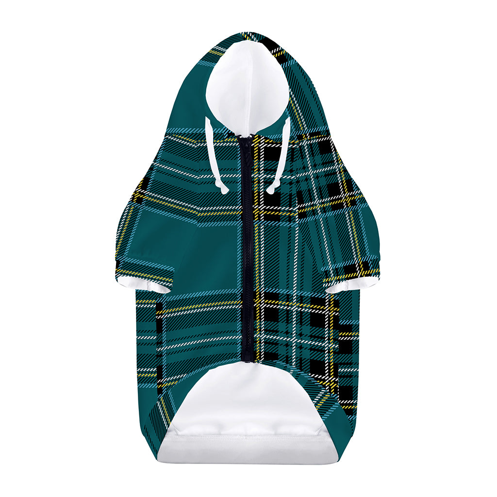 Teal Stewart Tartan Pattern Print Dog Zip Up Hoodie
