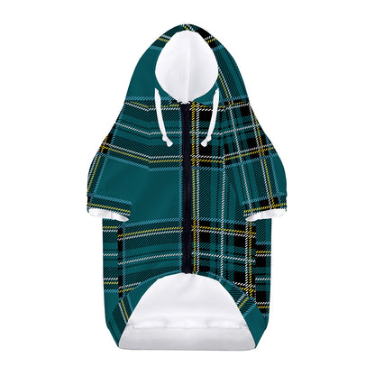 Teal Stewart Tartan Pattern Print Dog Zip Up Hoodie