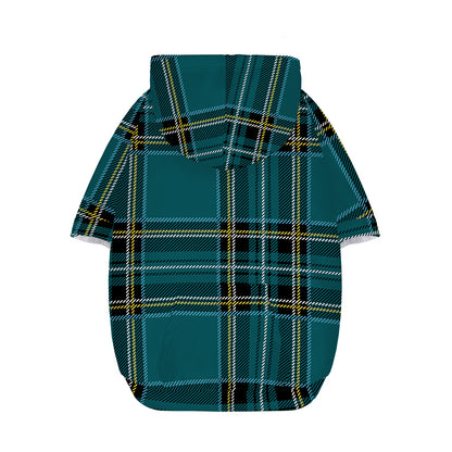 Teal Stewart Tartan Pattern Print Dog Zip Up Hoodie