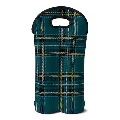 Teal Stewart Tartan Pattern Print Double Neoprene Wine Tote