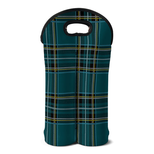 Teal Stewart Tartan Pattern Print Double Neoprene Wine Tote