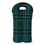 Teal Stewart Tartan Pattern Print Double Neoprene Wine Tote