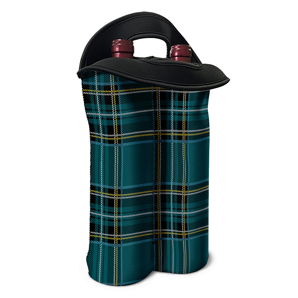 Teal Stewart Tartan Pattern Print Double Neoprene Wine Tote