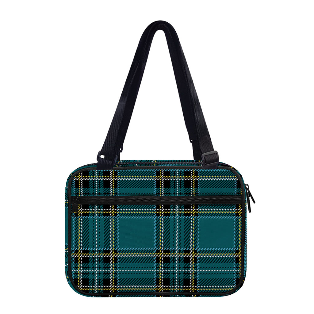 Teal Stewart Tartan Pattern Print Double Strap Bible Bag