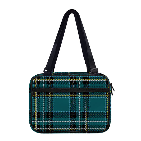 Teal Stewart Tartan Pattern Print Double Strap Bible Bag