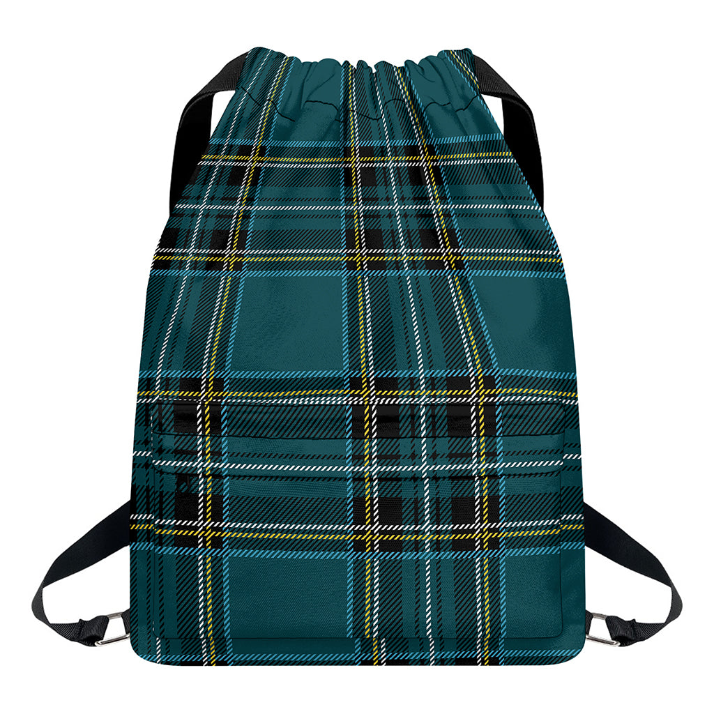 Teal Stewart Tartan Pattern Print Drawstring Backpack