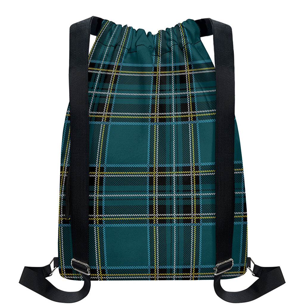 Teal Stewart Tartan Pattern Print Drawstring Backpack