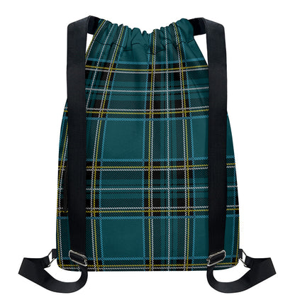 Teal Stewart Tartan Pattern Print Drawstring Backpack