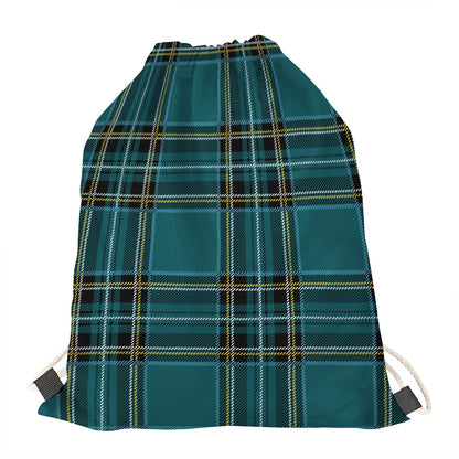 Teal Stewart Tartan Pattern Print Drawstring Bag