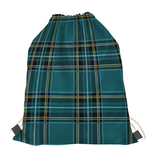 Teal Stewart Tartan Pattern Print Drawstring Bag