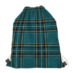 Teal Stewart Tartan Pattern Print Drawstring Bag