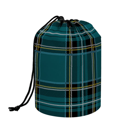 Teal Stewart Tartan Pattern Print Drawstring Makeup Bag
