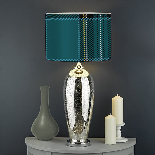 Teal Stewart Tartan Pattern Print Drum Lamp Shade