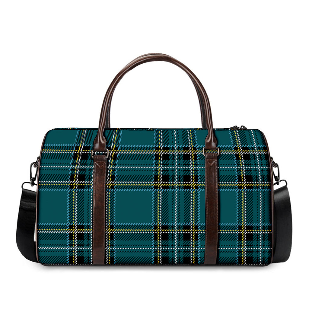 Teal Stewart Tartan Pattern Print Duffle Bag