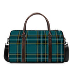 Teal Stewart Tartan Pattern Print Duffle Bag