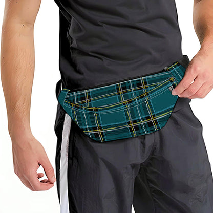 Teal Stewart Tartan Pattern Print Fanny Pack