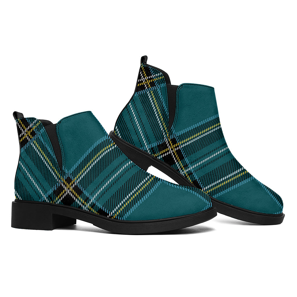 Teal Stewart Tartan Pattern Print Flat Ankle Boots