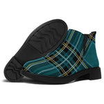 Teal Stewart Tartan Pattern Print Flat Ankle Boots