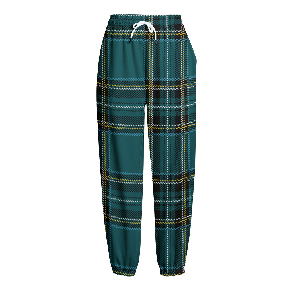 Teal Stewart Tartan Pattern Print Fleece Lined Knit Pants