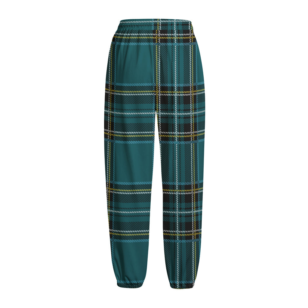 Teal Stewart Tartan Pattern Print Fleece Lined Knit Pants