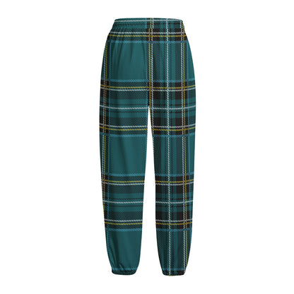 Teal Stewart Tartan Pattern Print Fleece Lined Knit Pants