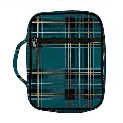 Teal Stewart Tartan Pattern Print Front Pocket Bible Bag