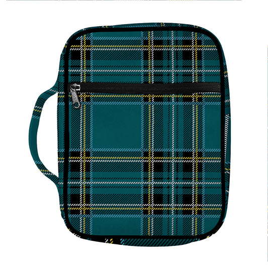 Teal Stewart Tartan Pattern Print Front Pocket Bible Bag