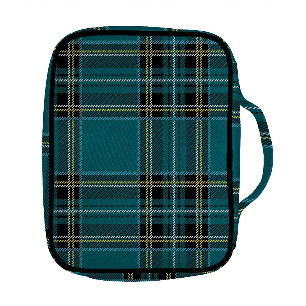 Teal Stewart Tartan Pattern Print Front Pocket Bible Bag