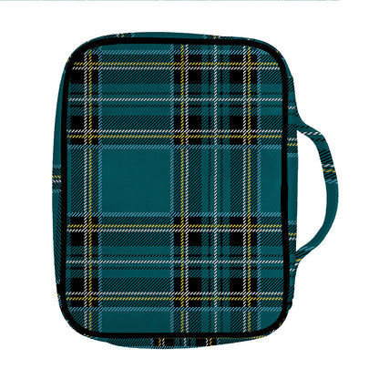 Teal Stewart Tartan Pattern Print Front Pocket Bible Bag
