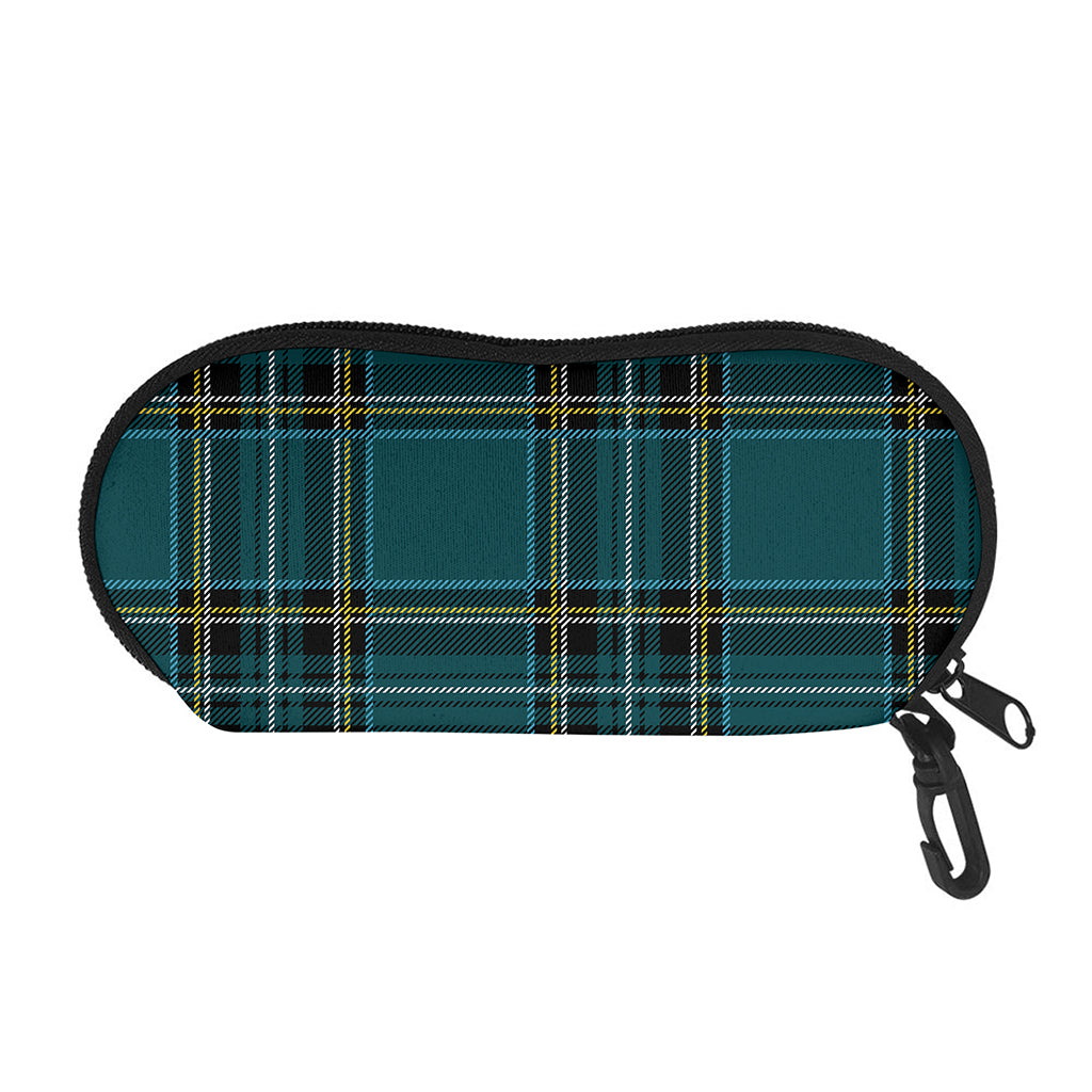 Teal Stewart Tartan Pattern Print Glasses Case