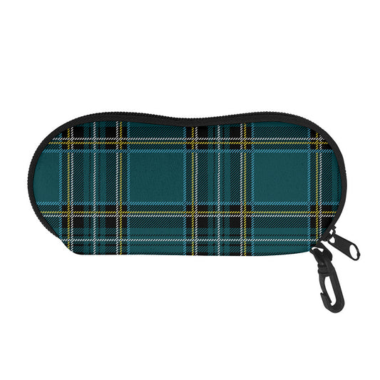 Teal Stewart Tartan Pattern Print Glasses Case