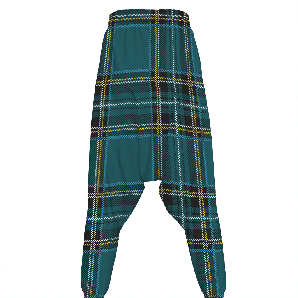 Teal Stewart Tartan Pattern Print Hammer Pants