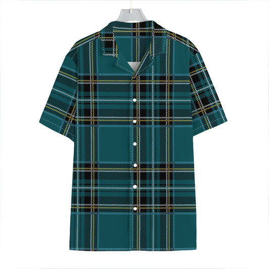 Teal Stewart Tartan Pattern Print Hawaiian Shirt