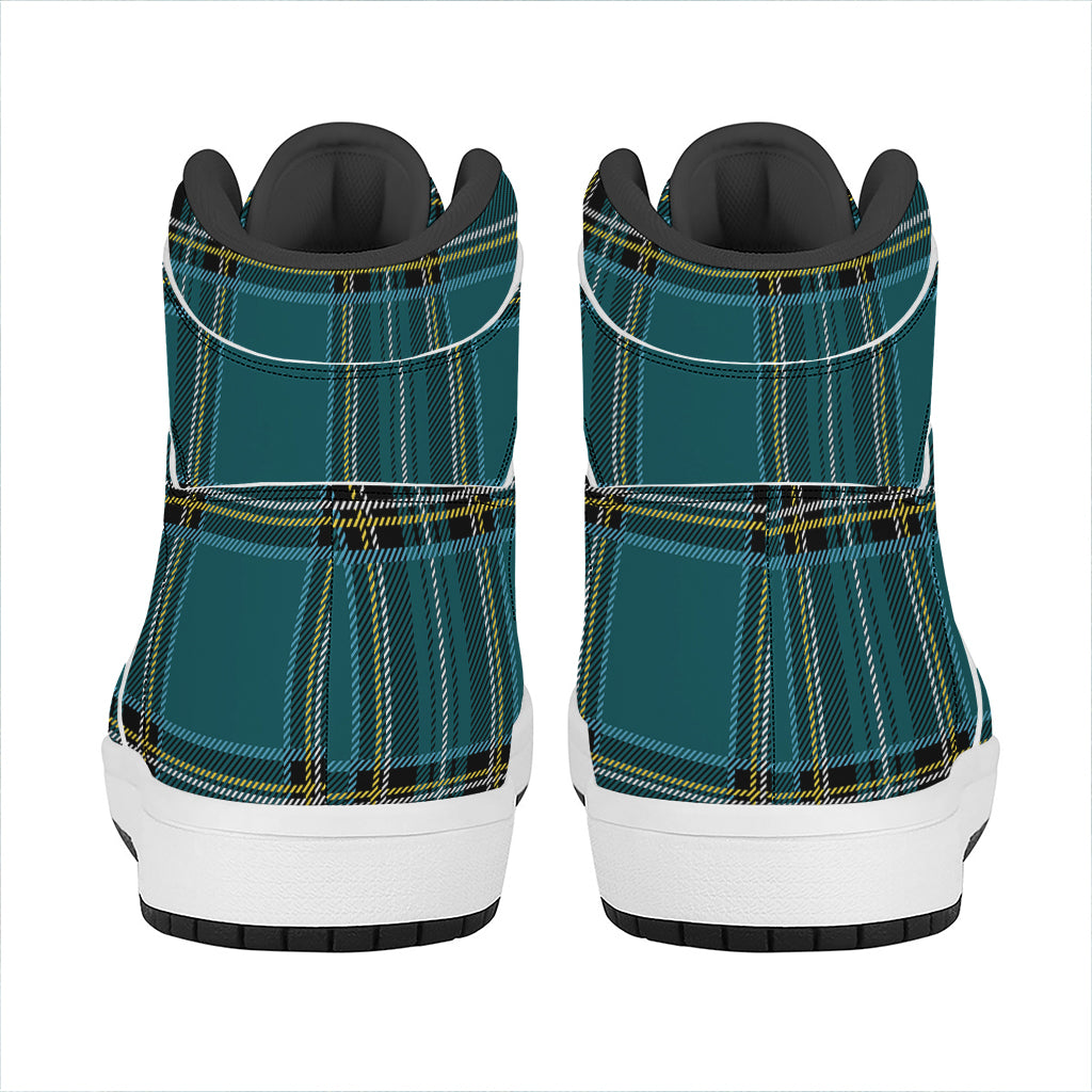 Teal Stewart Tartan Pattern Print High Top Leather Sneakers