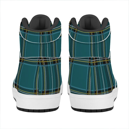 Teal Stewart Tartan Pattern Print High Top Leather Sneakers
