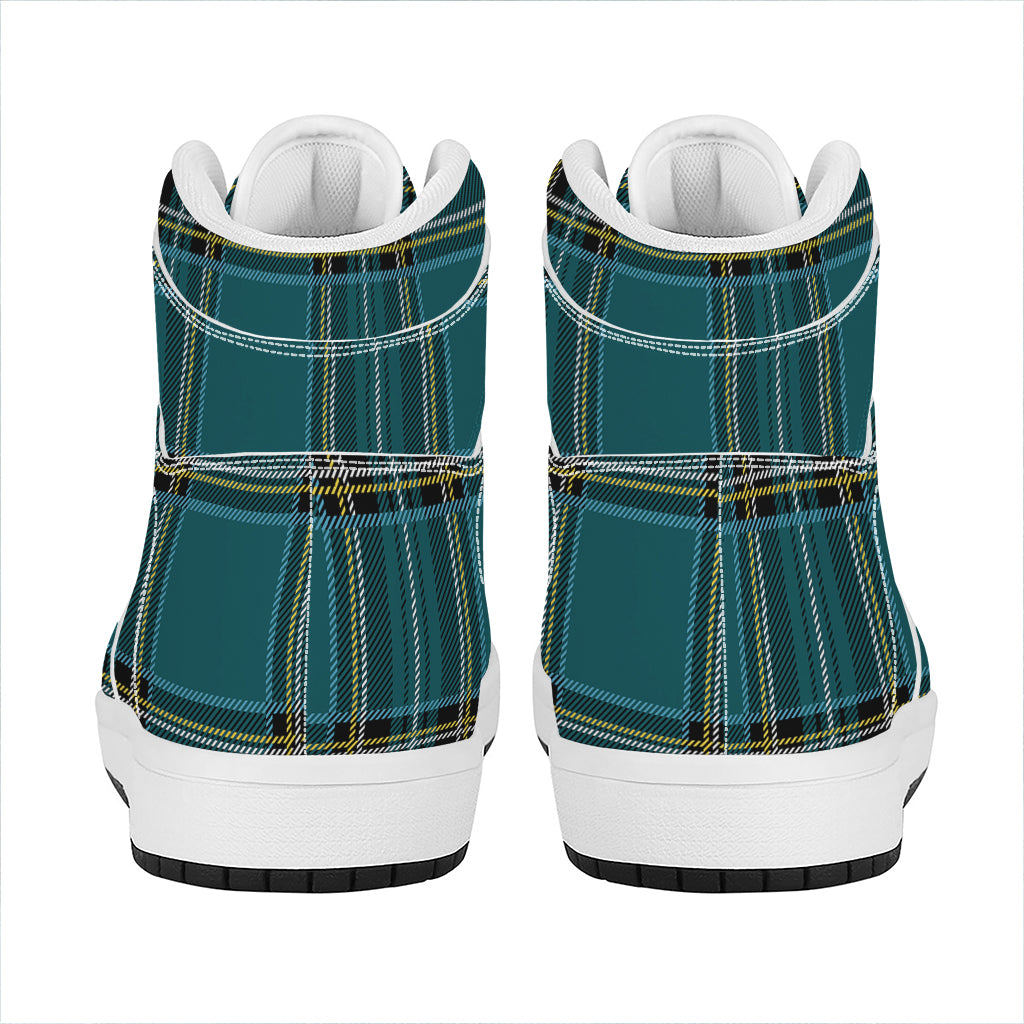 Teal Stewart Tartan Pattern Print High Top Leather Sneakers