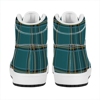 Teal Stewart Tartan Pattern Print High Top Leather Sneakers