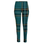 Teal Stewart Tartan Pattern Print High-Waisted Pocket Leggings