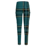 Teal Stewart Tartan Pattern Print High-Waisted Pocket Leggings