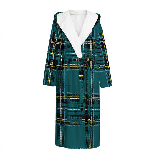 Teal Stewart Tartan Pattern Print Hooded Bathrobe