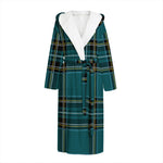 Teal Stewart Tartan Pattern Print Hooded Bathrobe