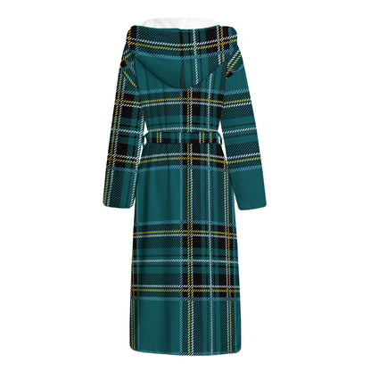 Teal Stewart Tartan Pattern Print Hooded Bathrobe