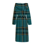 Teal Stewart Tartan Pattern Print Hooded Bathrobe