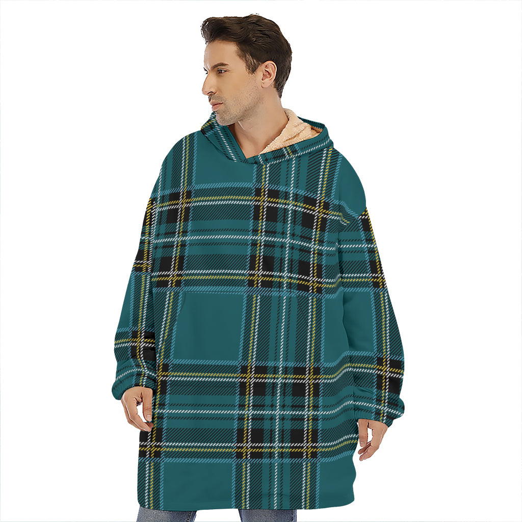 Teal Stewart Tartan Pattern Print Hoodie Blanket