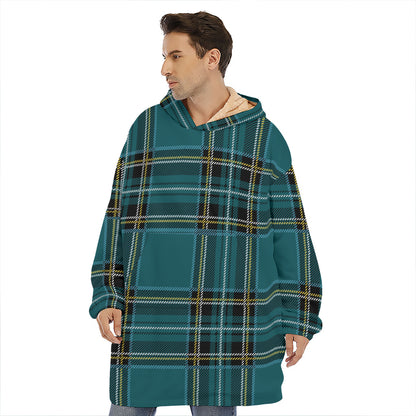Teal Stewart Tartan Pattern Print Hoodie Blanket