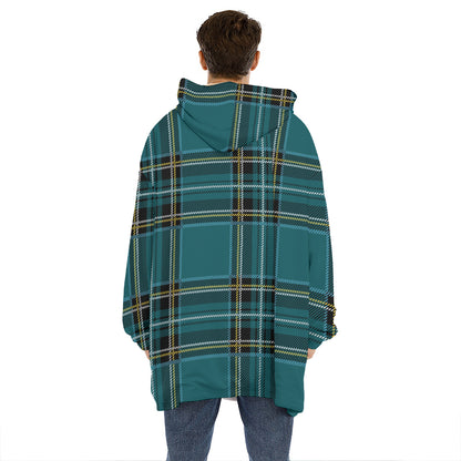 Teal Stewart Tartan Pattern Print Hoodie Blanket