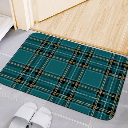 Teal Stewart Tartan Pattern Print Indoor Door Mat
