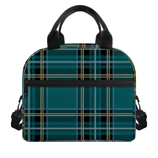Teal Stewart Tartan Pattern Print Insulated Lunch Bag